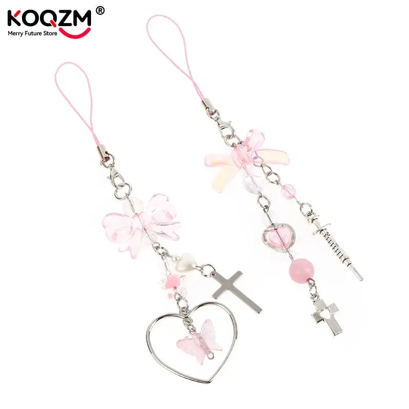 Phone Charms Pendant Kawaii Key Chain For Bag For iPhone For Samsung Cute Accessories Women Girl Straps Beaded Phone Lanyard