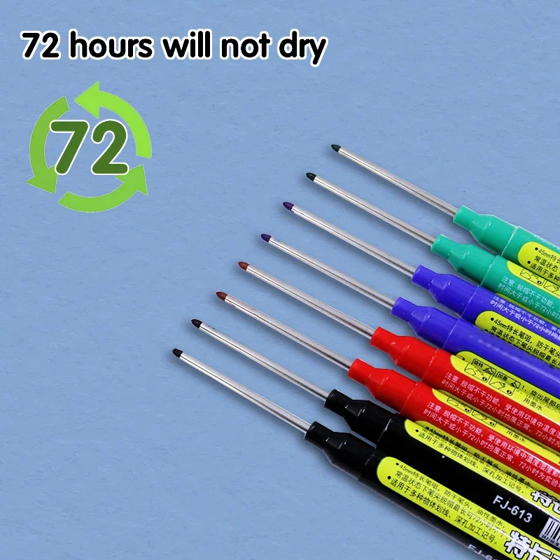 8Pcs 45mm Waterproof Long Head Nib Deep Hole Markers Pen Tile Carpenter Pen Multi-purpose for Woodworking Black/Blue/Red Ink image 2