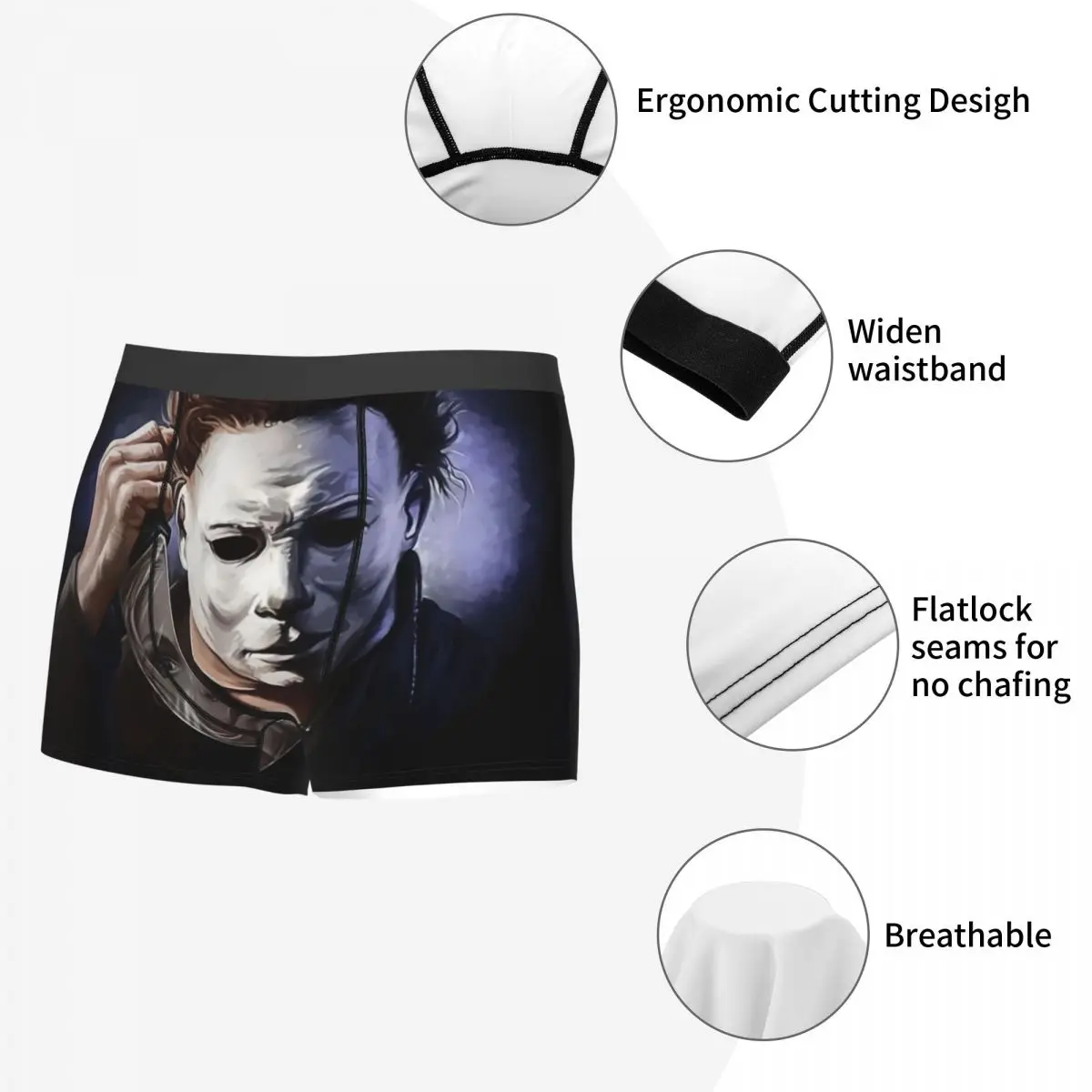 Male Novelty Michael Myers Knives Underwear Halloween Film Art Boxer Briefs Soft Shorts Panties Underpants