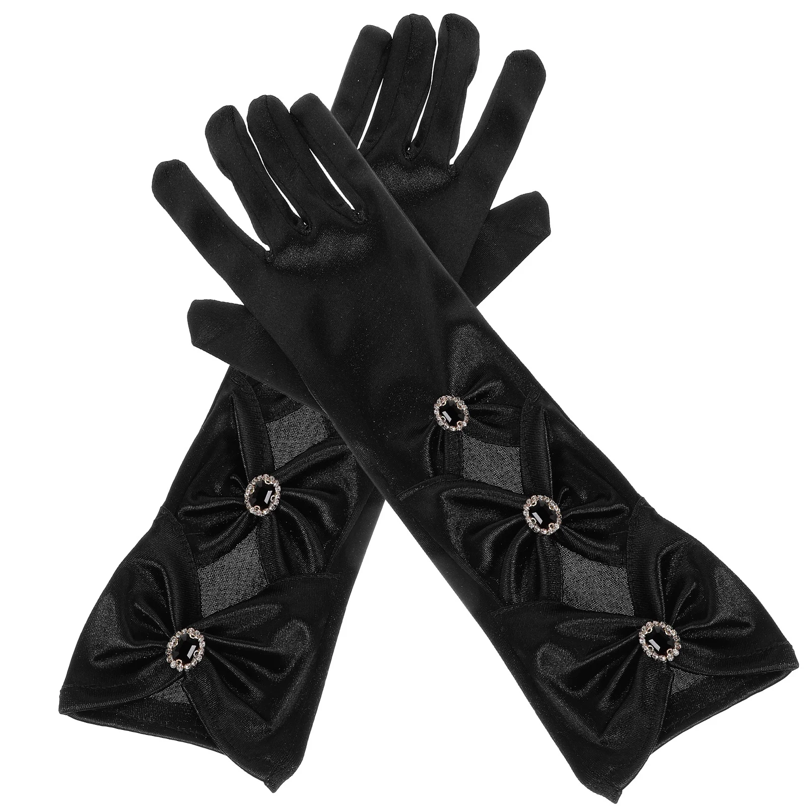 1 زوج أنيق القوس قفازات الساتان النساء يتوهم قفازات طويلة لحفل زفاف خطوبة مأدبة الرقص أوبرا الشاي الحدث ملابس أنيقة