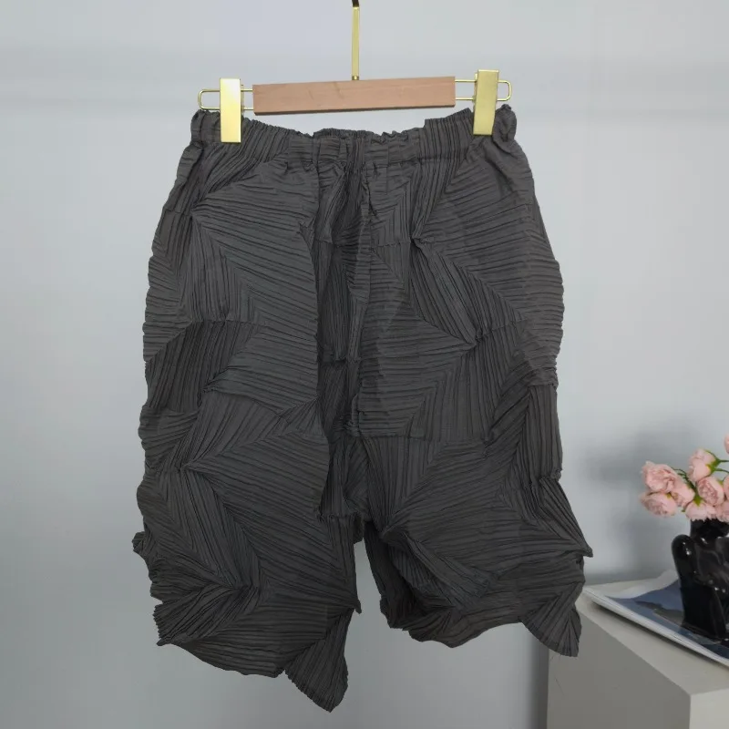 Miyake Diamond Pleated Shorts Plisse Women Solid Color 2026 Summer New Loose Fit Unique Casual Pleats Shorts High Street Style