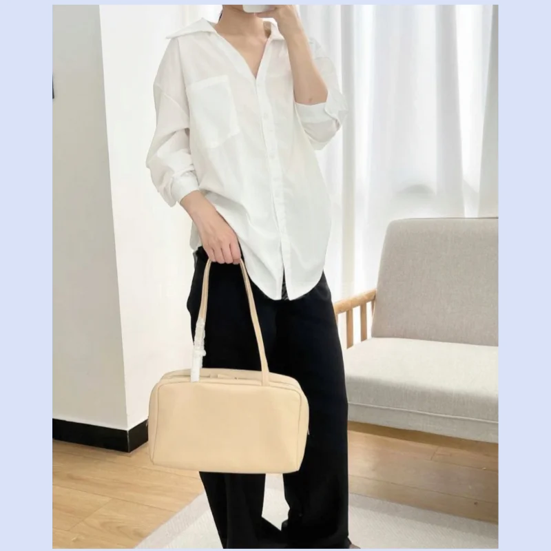 High-quality women's lambskin Boston bag, large capacity, extremely simple shoulder bowling bag