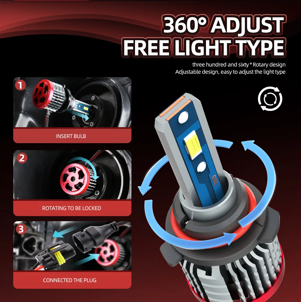 2PCS Super Brightness Car Lamps H4 Hi Lo Beam Headlight Perfect Beam Pattern 26000LM 150W CSP Chips LED Built-in Drive Bulbs