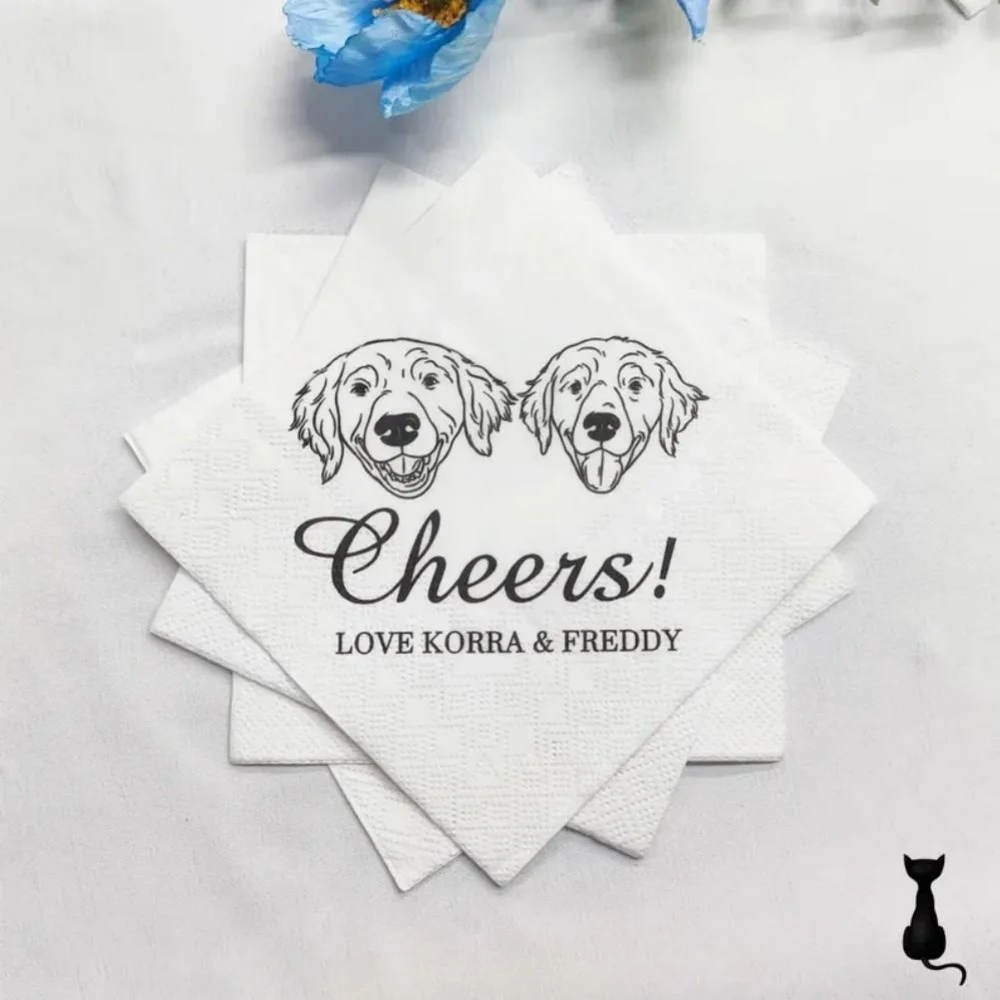 تخصيص الحيوانات الأليفة المناديل الزفاف ، الحيوانات الأليفة الوجه واسم منديل ، الحيوانات الأليفة خط واحد رسم منديل ، الكلب منديل الزفاف ديكور ، منديل عيد ميلاد