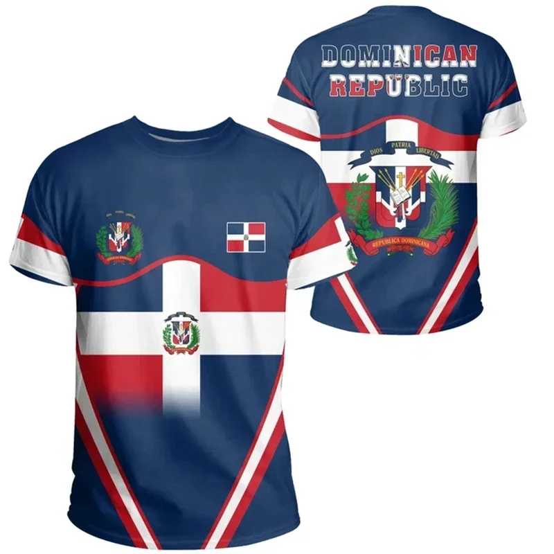 Herren 2026 Dominikanische Republik Flagge 3D-Druck Fußballtrikot Schnelltrocknend Atmungsaktiv Outdoor-Sport Kurzarm-T-Shirt