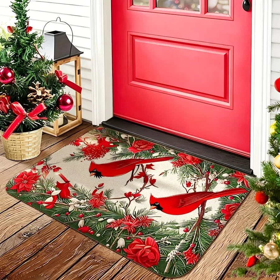 Red Buffalo Plaid Snowflake Door Mat garage entry backyard garden cottage household decorative seasonal front porch floor mat