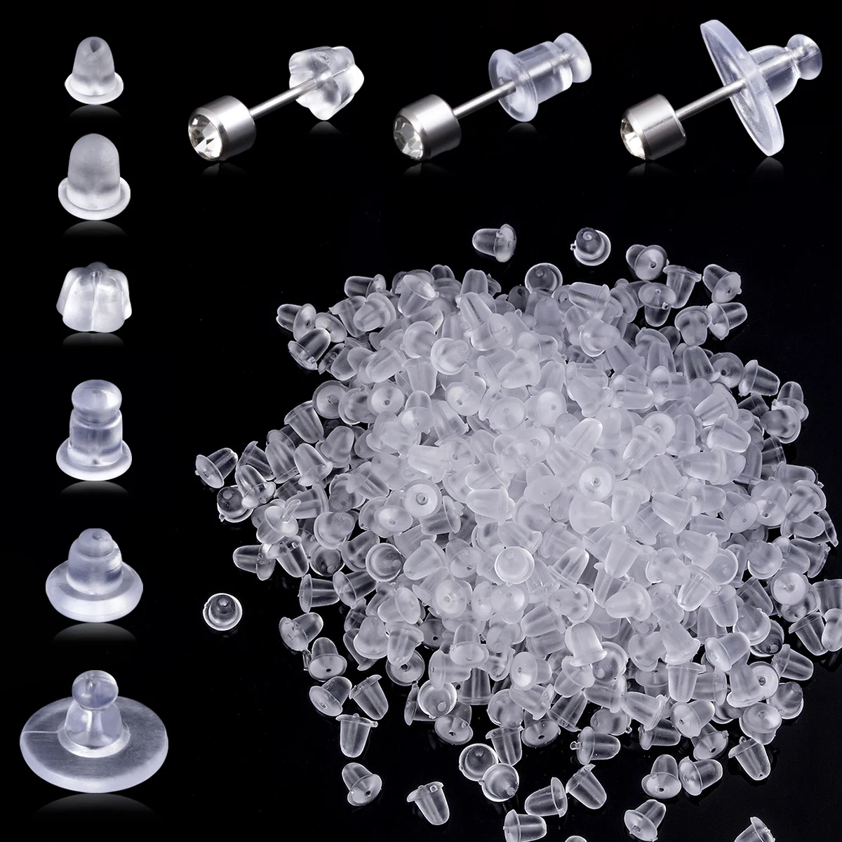 100-500pcs Clear Soft Silicone Rubber Earring Backs Stoppers Safety Accessories DIY Earrings Nuts In Jewelry Findings Components