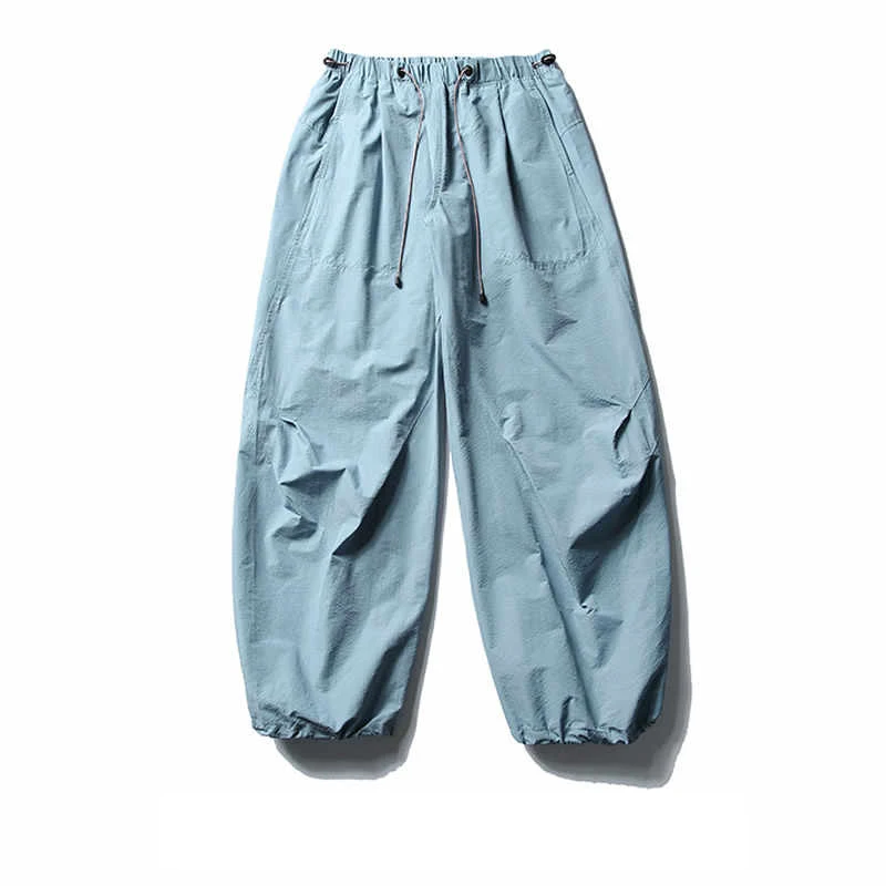 Japanese-style Lightweight Outdoor Water-resistant Drawstring Cargo Pants for Men Spring summer Loose-fit Wide-leg Casual Pants