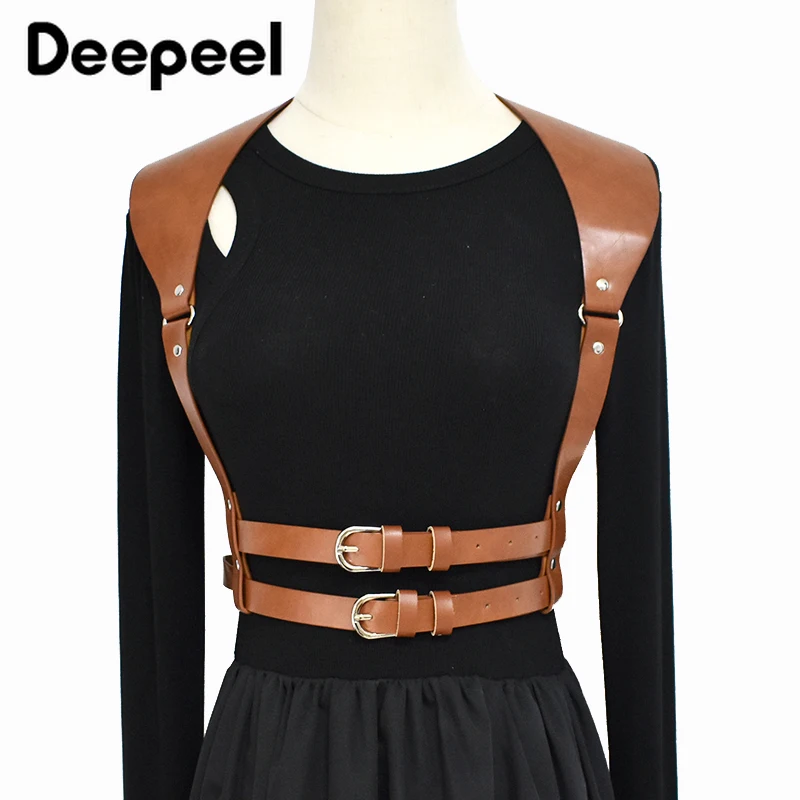 1 قطعة Deepeel رجل الحمالات الشرير القوطي الرجعية بولي Leather الجلود الحمالات الذكور حزام رياضي الرجال واسعة الأقواس موضة الملابس والاكسسوارات