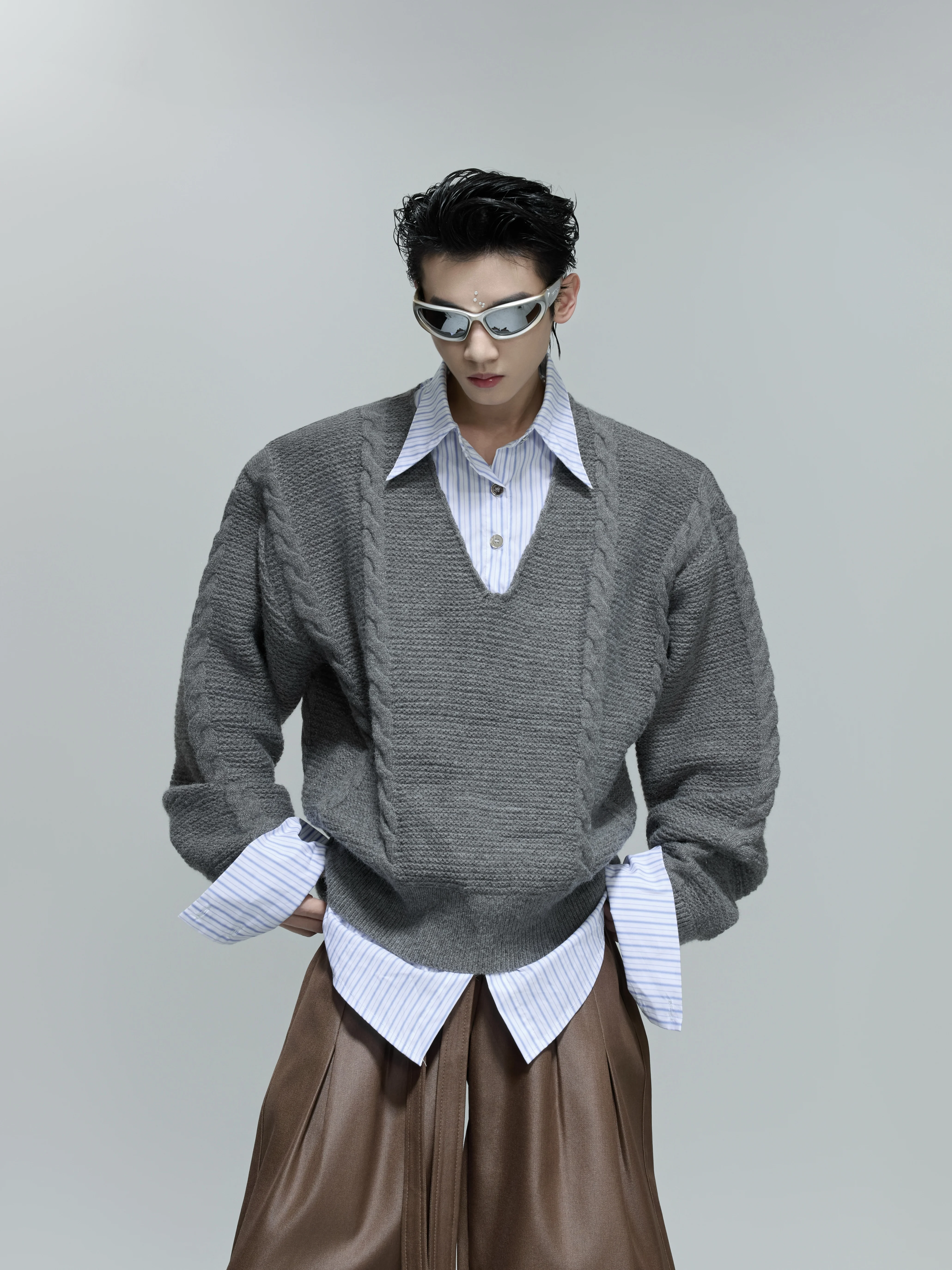

ArguE CulturE Lazy Knitted Sweater V-Neck Tweed Casual Versatile Long Sleeve Wool Blend Citywalk Campus Date Party Daily Wear