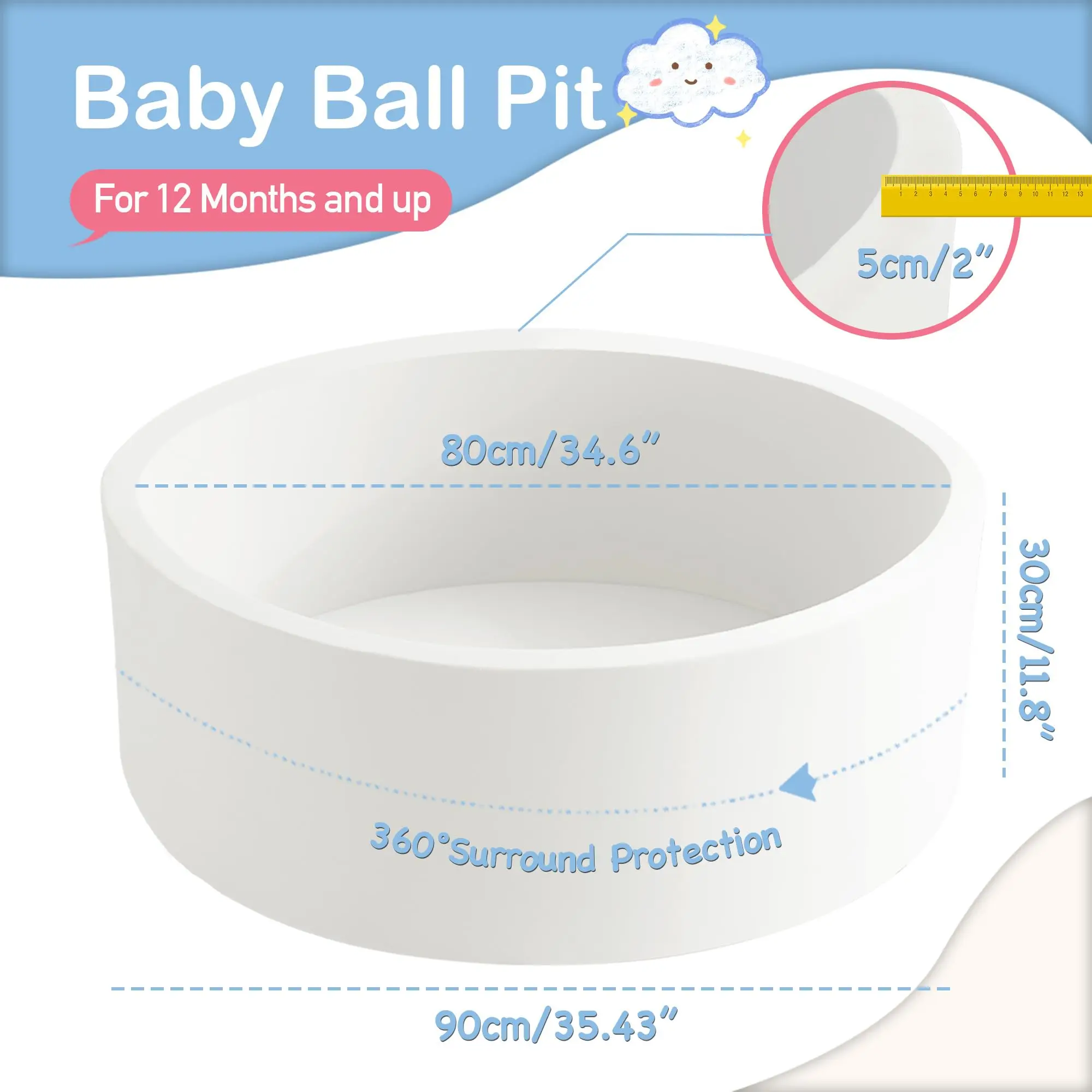 Foam Ball Pit for Toddlers, Soft Round Baby Ball Pit 35.4
