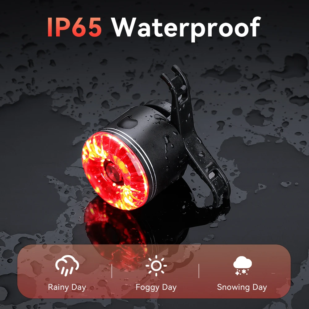 Hollarm Bicycle Smart Brake Tail Light IP65 Waterproof Type-C Charge Headlight Lights Warning Taillight LED Warning Rear Lamp