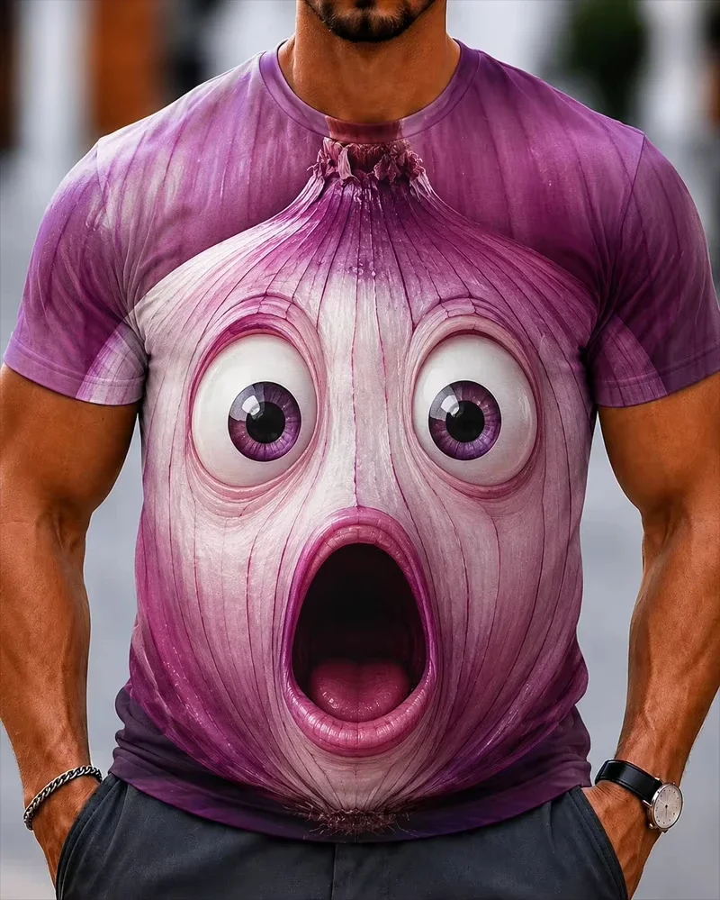 Vegetable 3D Screaming Face T-shirt Funny Monster Big Eyes Print Short Sleeve Summer Casual Streetwear Graphic Funny Gift Tops