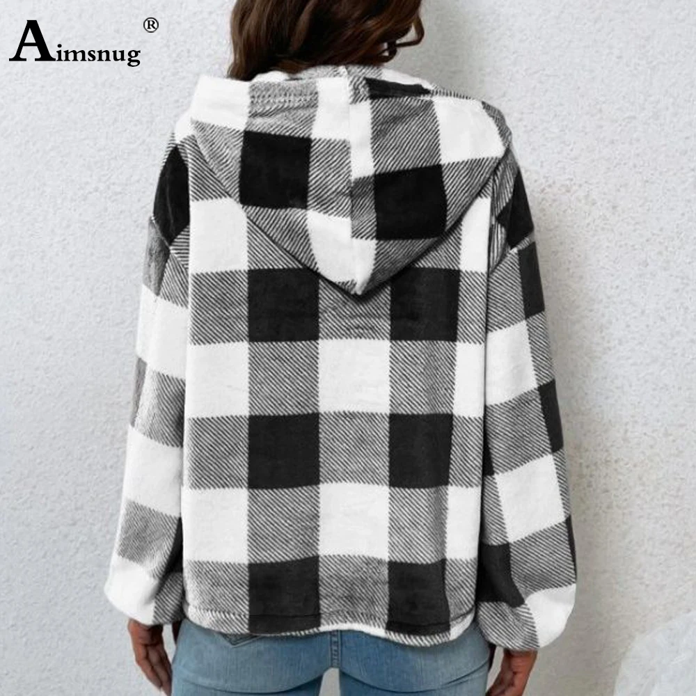 Aimsnug Ladies Fashion Leisure Model Plaid Sweatshirt 2023 New Autumn Casual Retro Top Streetwear Women's Loose Knitted Hoodies