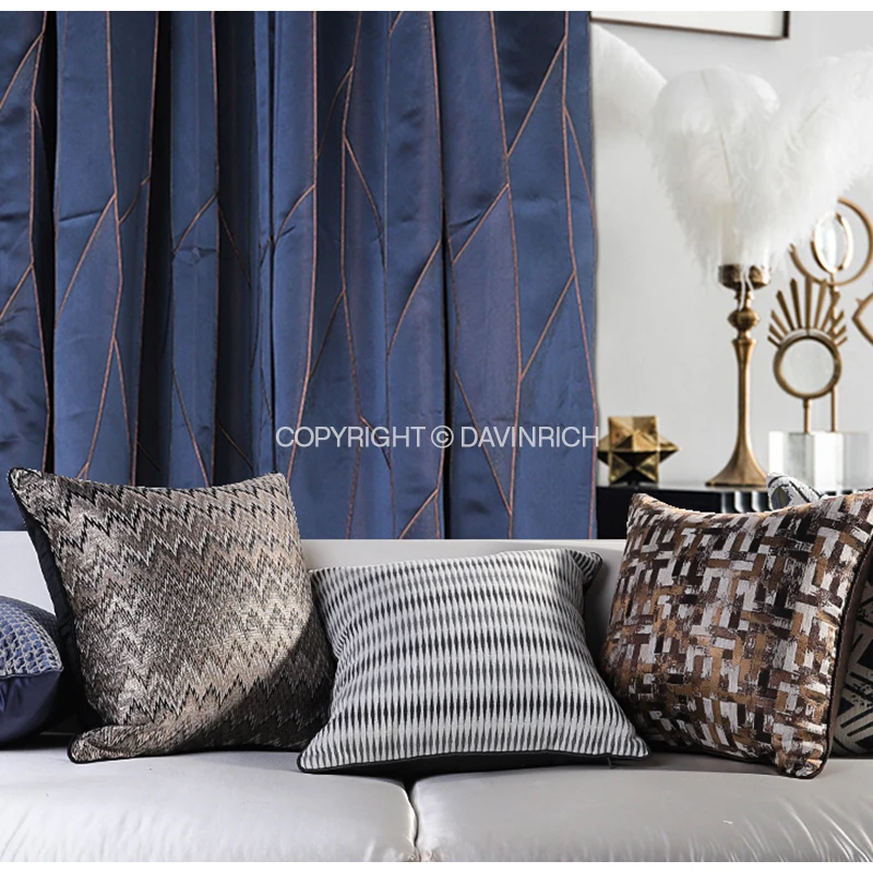 DAVINRICH Interweave Geometry Jacquard Cushion Cover Modern Simplicity Coffee Brown Pillowcase Luxury Coussin For Sofa Bed Couch