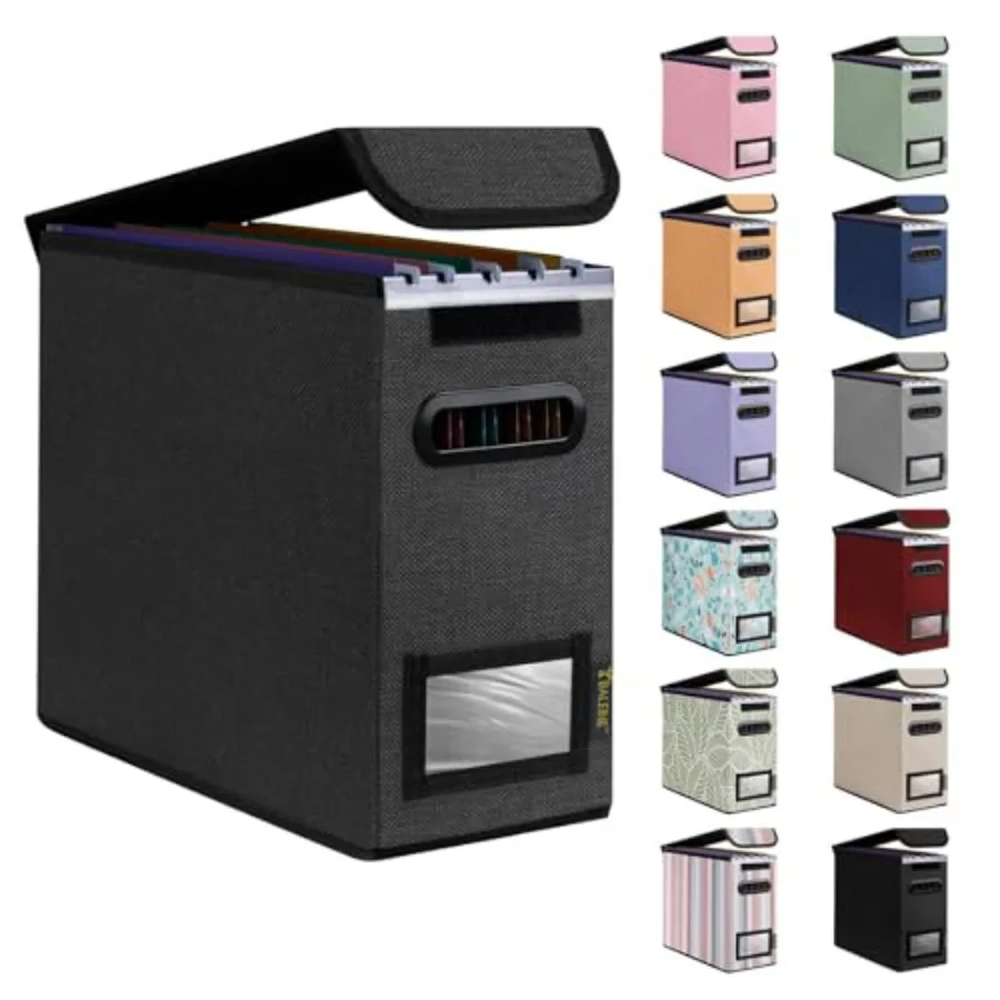 

File Organizer Box with Lid, Collapsible File Folder Organizer with Plastic Slide, Hanging File Folder Box for Office Document