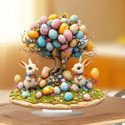 Easter 2D Flat Decoration Acrylic Statue egg bunny Easter Decor for Desk Spring Easter Stand Figure Indoor Home Decoration
