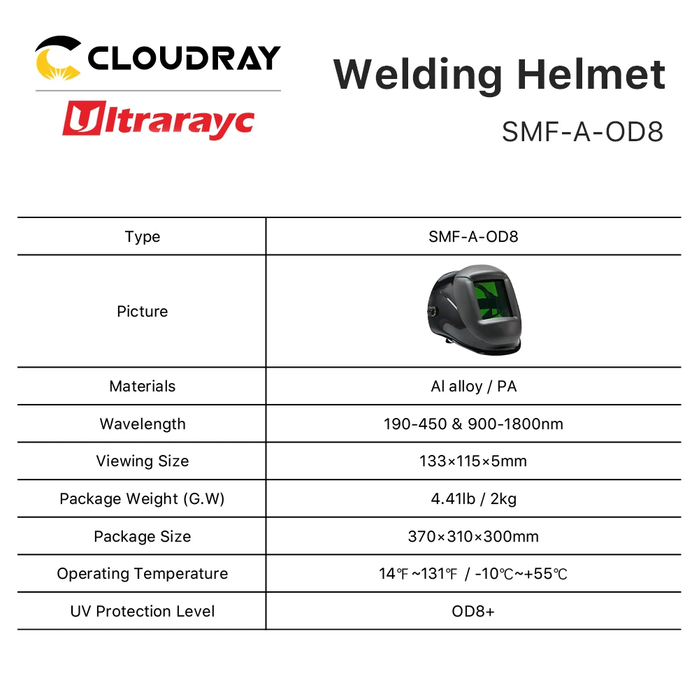 Ultrarayc Laser Safety Welding Helmet OD7+ Fiber YAG UV Laser 190-450nm & 900-1800nm Protect for Laser Welding Cutting Machine