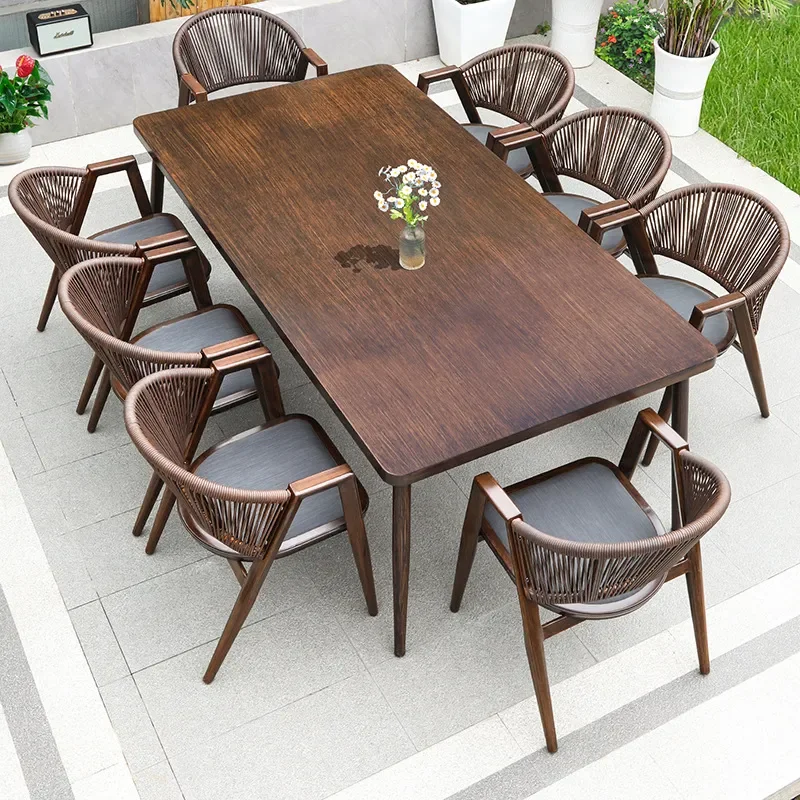 for Outdoor Rattan Table and Chair Set Modern Simple Garden Balcony Courtyard Long Small Casual Coffee Table and Chairs