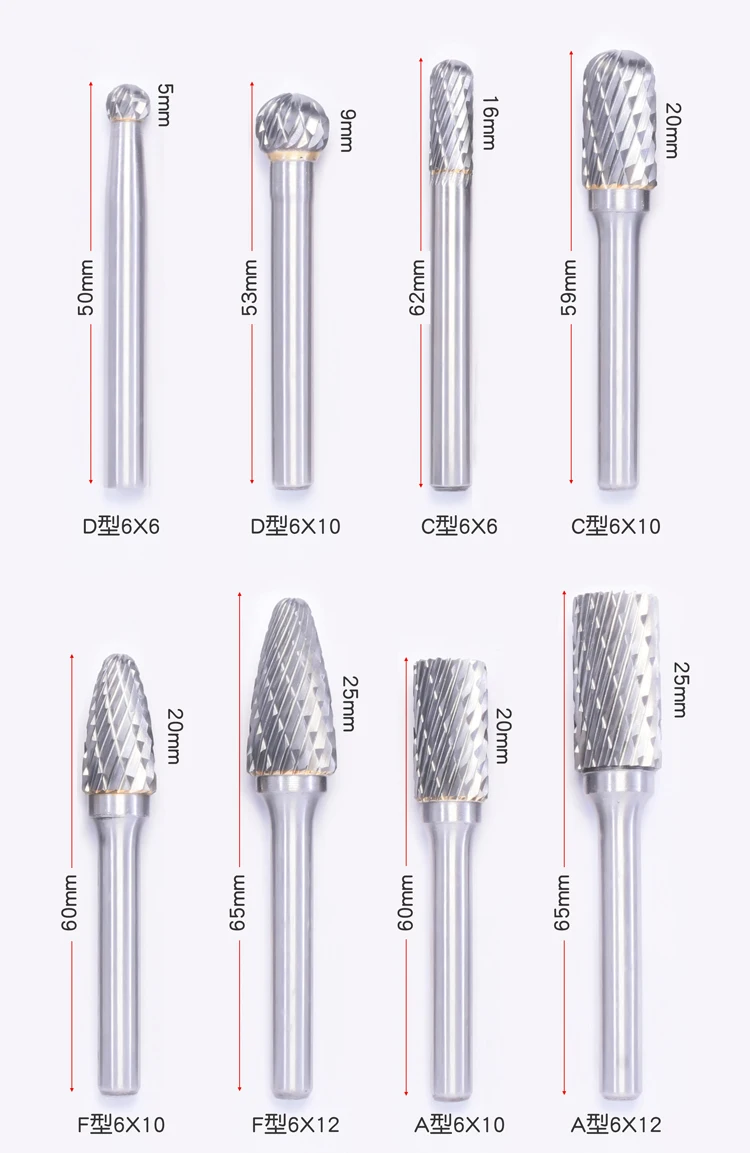 Lima de 8 piezas y cuchillo de tallado de acero de tungsteno, Combo para carpintería y metalurgia, cabezal de molienda de acero de 6mm