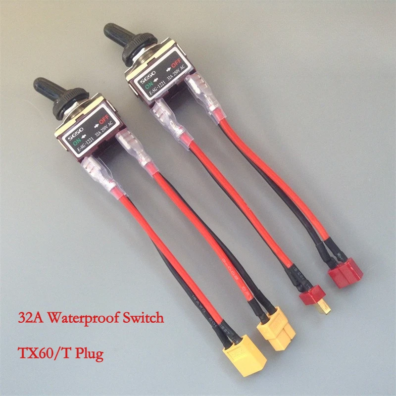 32A Waterproof Toggle Switch for RC Boat - High Current XT60 T-Plug Connector with Silver Contacts - Rocker Power Main Switch