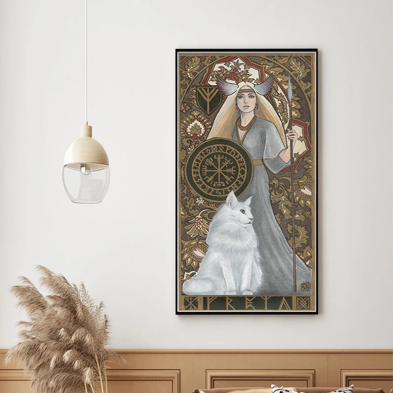 فريا المشارك أنثى المحارب آلهة قماش اللوحة Vegvisir الأيسلندية ستاف الفن طباعة فريجا امرأة جدار صورة ديكور غرفة المنزل #1