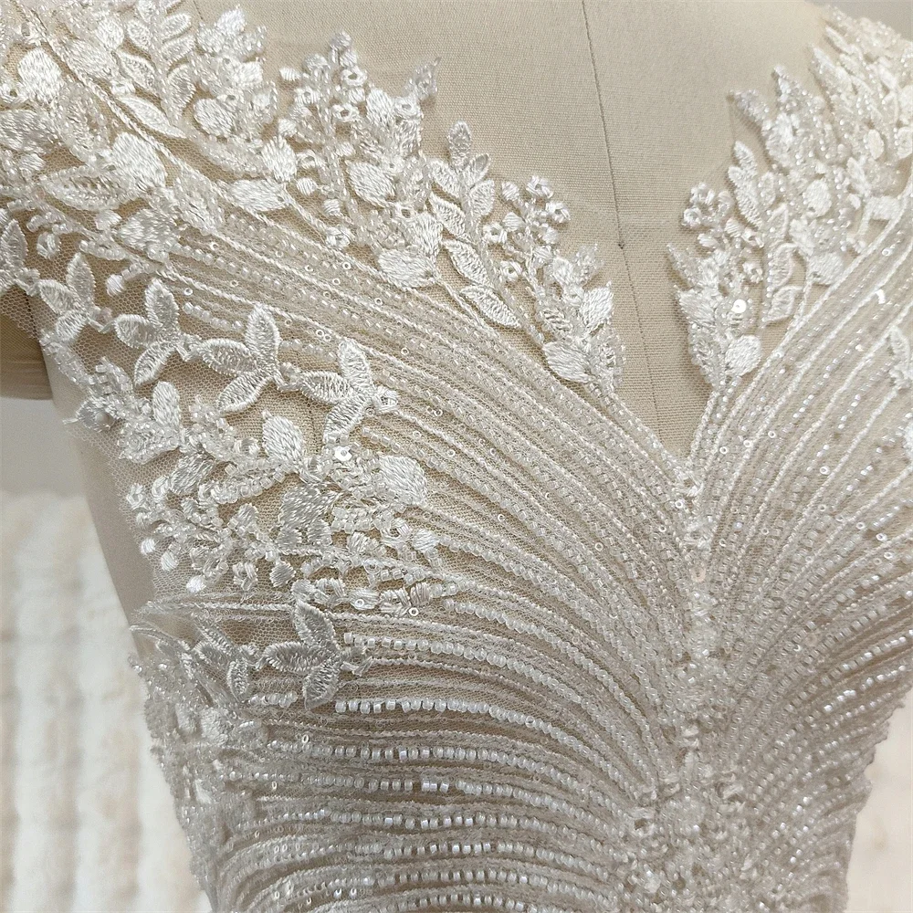 

Lace fabric flower edge bead embroidery wedding dress evening gown cheongsam clothing hollowed out DIY handmade chest decoration