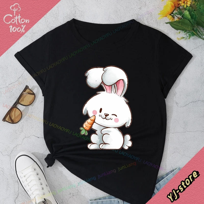 Coelho bonito animal mulher roupas femininas engraçado tshirt femme verão 100% algodão coreano roupas populares blusa feminina goth y2k