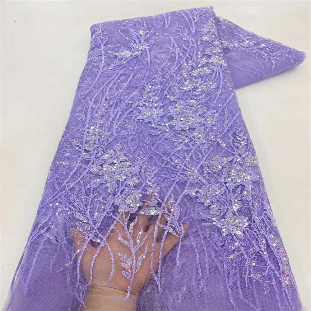 

African Lace Fabric 2024 High Quality French Luxury Tulle Lace Nigerian Sequins Net Lace Fabric For Wedding Dress Sew xz-0210