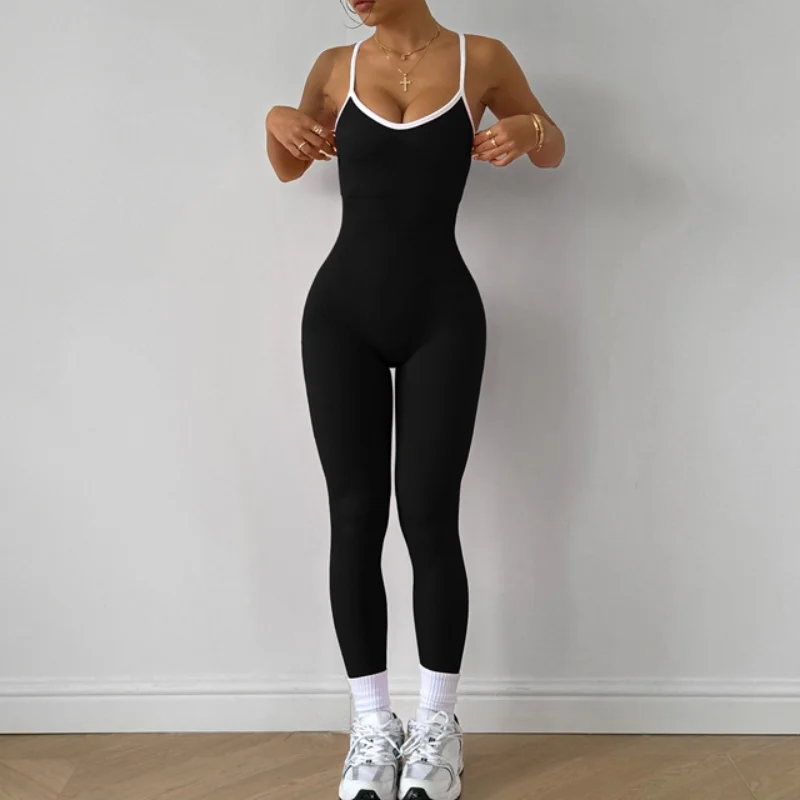 

Seamless Yoga Jumpsuit Women Gym outfits Set Spaghetti Strap Leisure Workout Leggings Padded Bra One-piece Fitness Bodysuits
