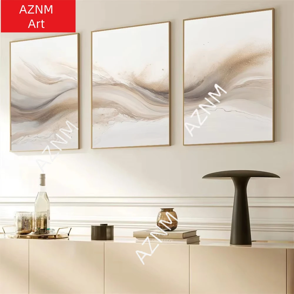 1PC/3PCS Golden Beige Abstract Art Prints Poster Modern Minimalist Brush Strokes Nordic Canvas Painting Wall Pictures Room Decor