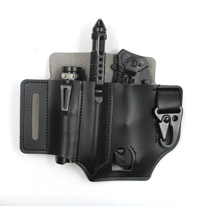 EDC PU Leather Pocket Organizer Belt Sheath, Multitool Flashlight Key Holder Leather Case, Outdoor Camping Tool Storage Pouch ﻿