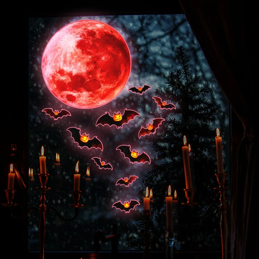 Pink Moon and Pumpkin Halloween Wall Decal for Windows For Glass Doors Balcony Mirrors Tiles Smooth Surfaces Seasonal Use