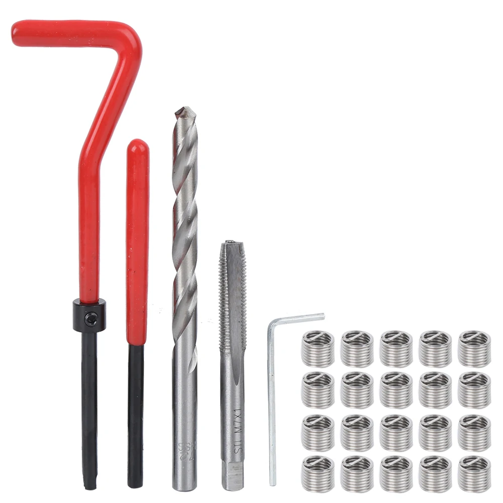 

25 шт., набор вставок для ремонта резьбы M7, набор вставок для ремонта резьбы с прозрачной пластиковой коробкой для обработки машин