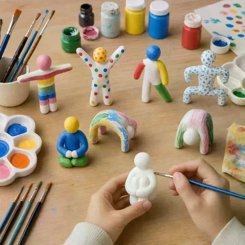 Unpainted Chameleon Stickman Figurine Set, Paint & Hide Style Blank DIY Miniature Wacky Poses Craft Statue 8Pcs