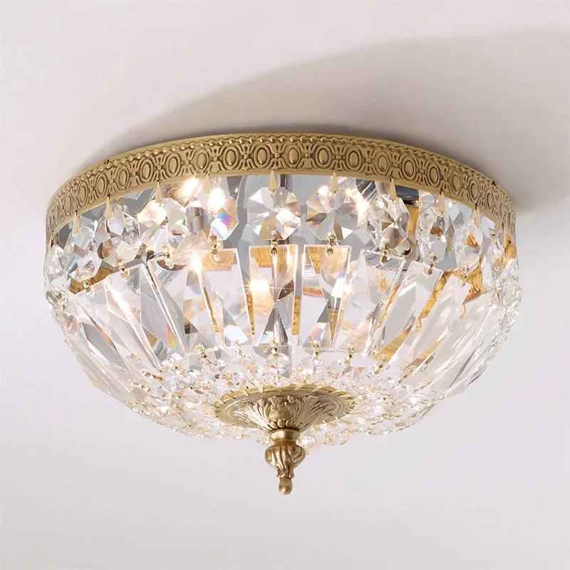 European-style all-copper, American-style country crystal lamp, French light luxury, retro bedroom, study crystal ceiling lamp