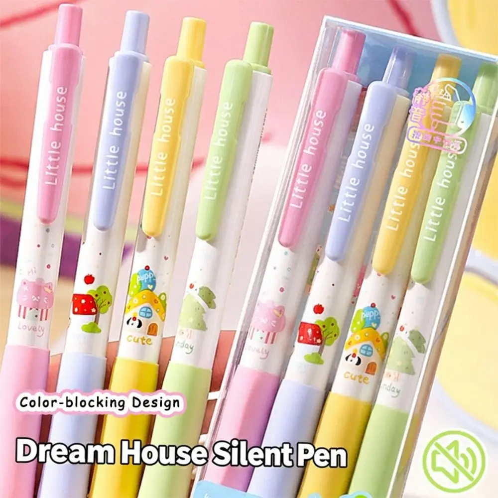 

4pcs/set Cartoon Press Type Ballpoint Pen Quick-drying Balck Ink Writing Pen Color-blocking Design Gel Pen Student Gift