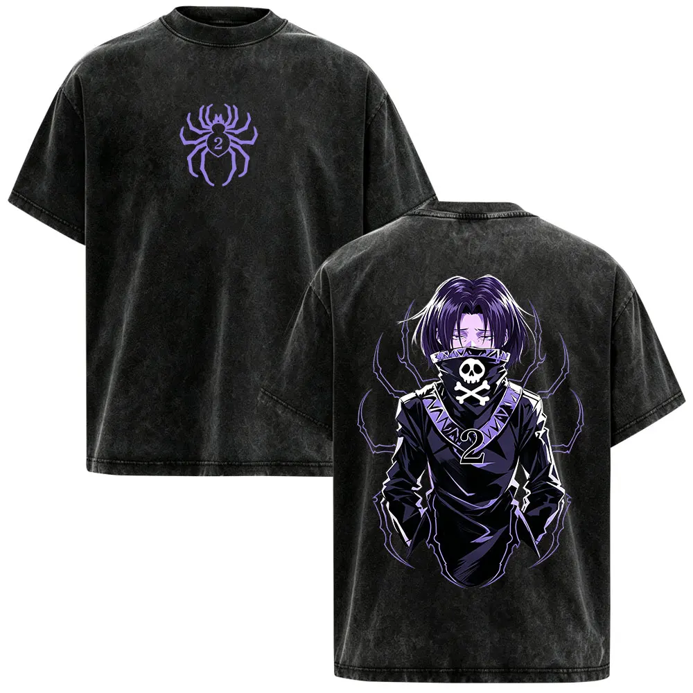 Anime Hunter X Hunter Feitan Portor Vintage Washed T-shirt Men Women Clothing Fashion Oversized Short Sleeve Casual T Shirt Tops