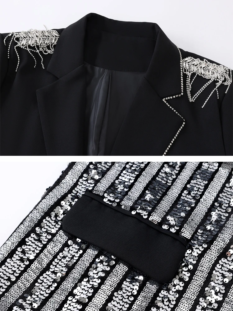 Design irregular sequins jacket for women Luxury Rhinestone tassel blazer oversize 2025 Spring Autumn Chic Outwear Outfits 5O010