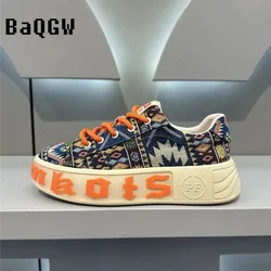 Chunky Sneaker Men Designer Canvas Shoes Fashion Casual Color Block Letter Print Breathable Height Increased Flat Platform Shoes