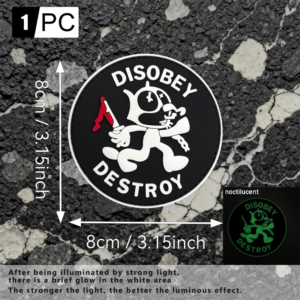 Trendy Round Pattern Glow-In-The-Dark Pvc Arm Patch with Velcro, Clothing and Luggage Badge Patch Appliqué, Comes with Matching Hook-And-Loop Backing
