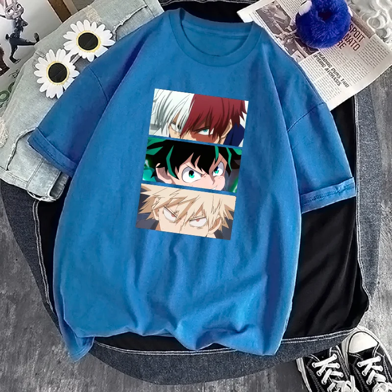 Meu herói academia anime personagem impressão respirável t-shirts o pescoço esporte manga curta topo harajuku macio feminino gráfico t camisas