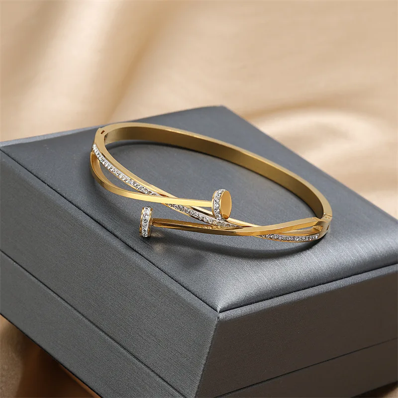 Stainless Steel Bangles Bracelet for Women Gold Plated Luxury Bracelets high quality brand18K gold electroplated couple bangle