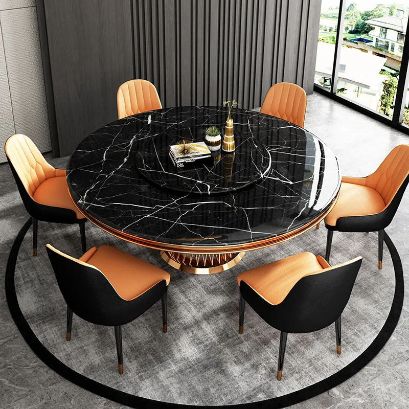 Light luxury gold-plated marble dining table combination size apartment classic round with turntable modern minimalist home dini