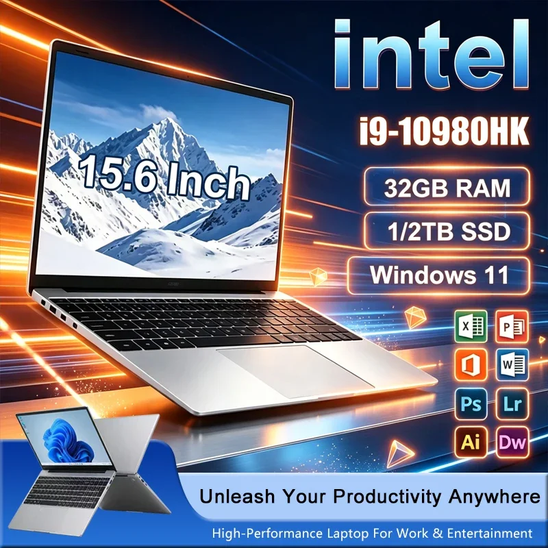 New 15.6' Laptop Intel Core i9-10980HK 32GB 2TB Gaming PC Ultra Slim Office Study Computer PC Windows 11 Pro 1920*1080