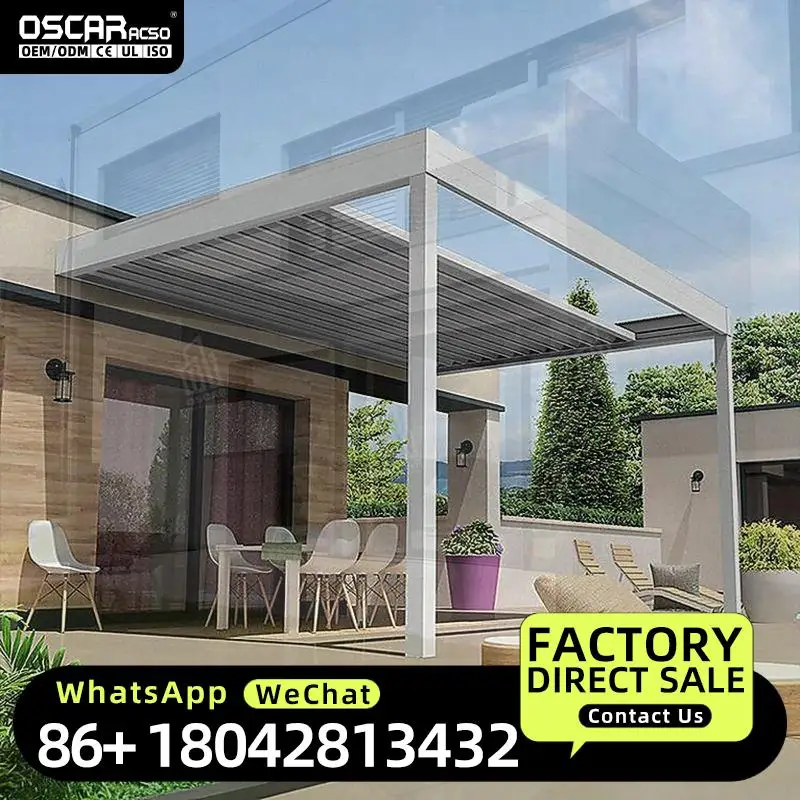 Outdoor Wall Mounted Motorized Bioclimatic Sun Shade Automatic Patio  3x3 for Restaurants Pergola