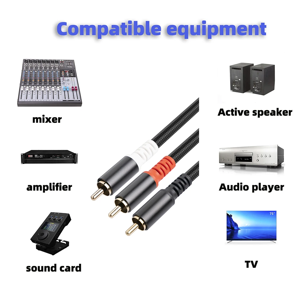 1/2/3/5M RCA To 2 RCA Adapter Audio Cable RCA To 2RCA Y Splitter Cable RCA AUX Y Cord for Home Theater HDTV Amplifiers Speakers