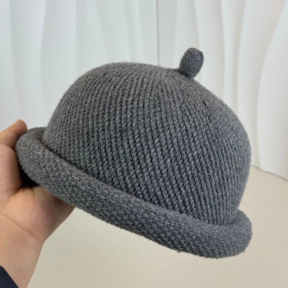 Fashion Solid Color Melon Skin Hat Knitted Keep Warm Beret Cap Hip Hop Rolled Edge Pacifier Cap Autumn