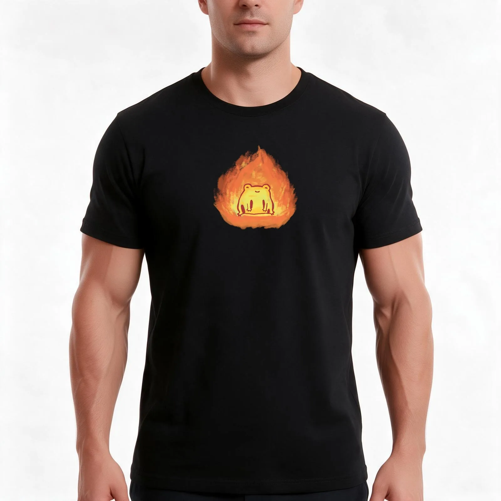 Fire Frog T-Shirt, Summer Casual Cotton Tee, Oversized Streetwear Tops, Vintage Graphic Print, Loose Fit Short Sleeve