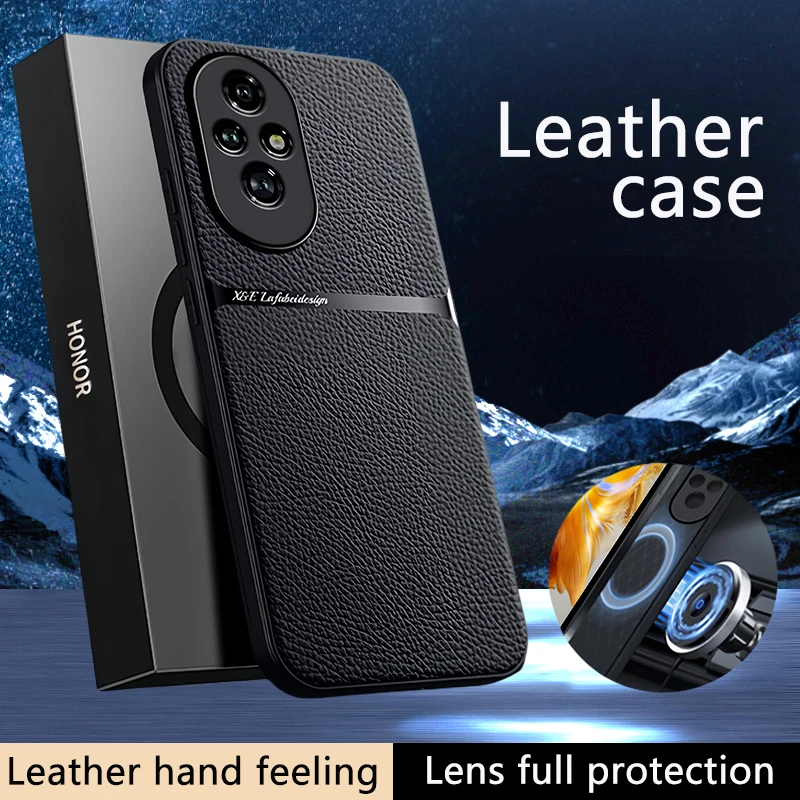 Honor200Pro Case Magnetic Car Holder Leather Back Cover For Honor200 Honor 200 Pro 5G Shockproof Coque Honar Honer 200Pro 5G